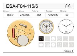 Movimiento Reloj Cuarzo ETA ESA-F04-115/6 Calendario 6H