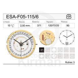 Movimiento Reloj Cuarzo ETA ESA-F05-115/6 Calendario 6H