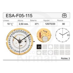 Movimiento Reloj Cuarzo ETA ESA-F05-115 Calendario 3H