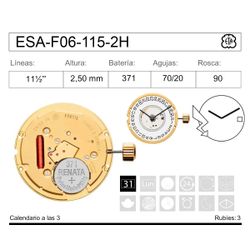 Movimiento Reloj Cuarzo ETA ESA F06-115-2H Dos Agujas