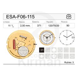 Movimiento Reloj Cuarzo ETA ESA-F06-115 Calendario 3H