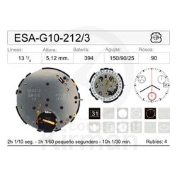 Movimiento Reloj Cuarzo ETA ESA-G10-212/3 Calendario 3H