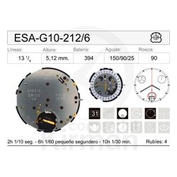 Movimiento Reloj Cuarzo ETA ESA-G10-212/6 Calendario 6H