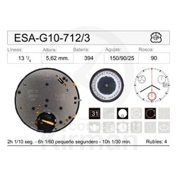 Movimiento Reloj Cuarzo ETA ESA-G10-712/3 con calendario a las 3H