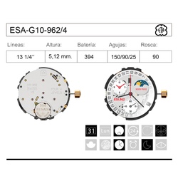 Movimiento Reloj Cuarzo ETA ESA-G10-962/4 Fase Lunar Calendario 4H