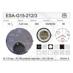 Movimiento Reloj Cuarzo ETA ESA-G15-212/3 Calendario 3H
