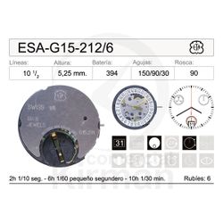 Movimiento Reloj Cuarzo ETA ESA-G15-212/6 Calendario 6H