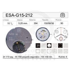 Movimiento Reloj Cuarzo ETA ESA-G15-212 Calendario 4H