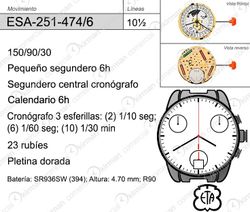 Movimiento Reloj Cuerzo ETA ESA-251-474/6 Calendario 6H