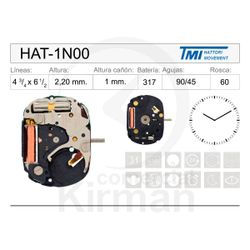 Movimiento Reloj Hattori Cuarzo HAT-1N00 dos agujas