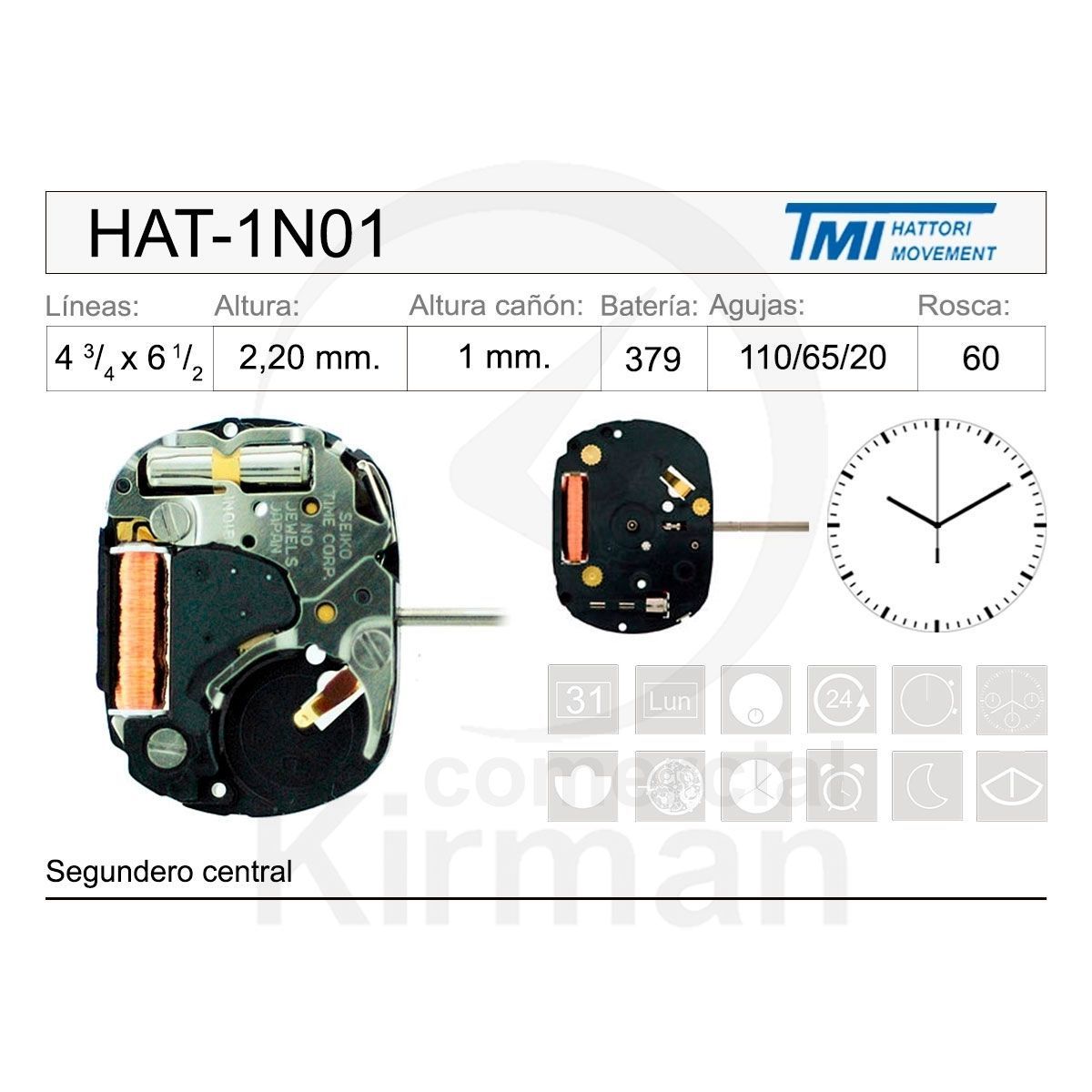 Movimiento Reloj Hattori Cuarzo HAT-1N01