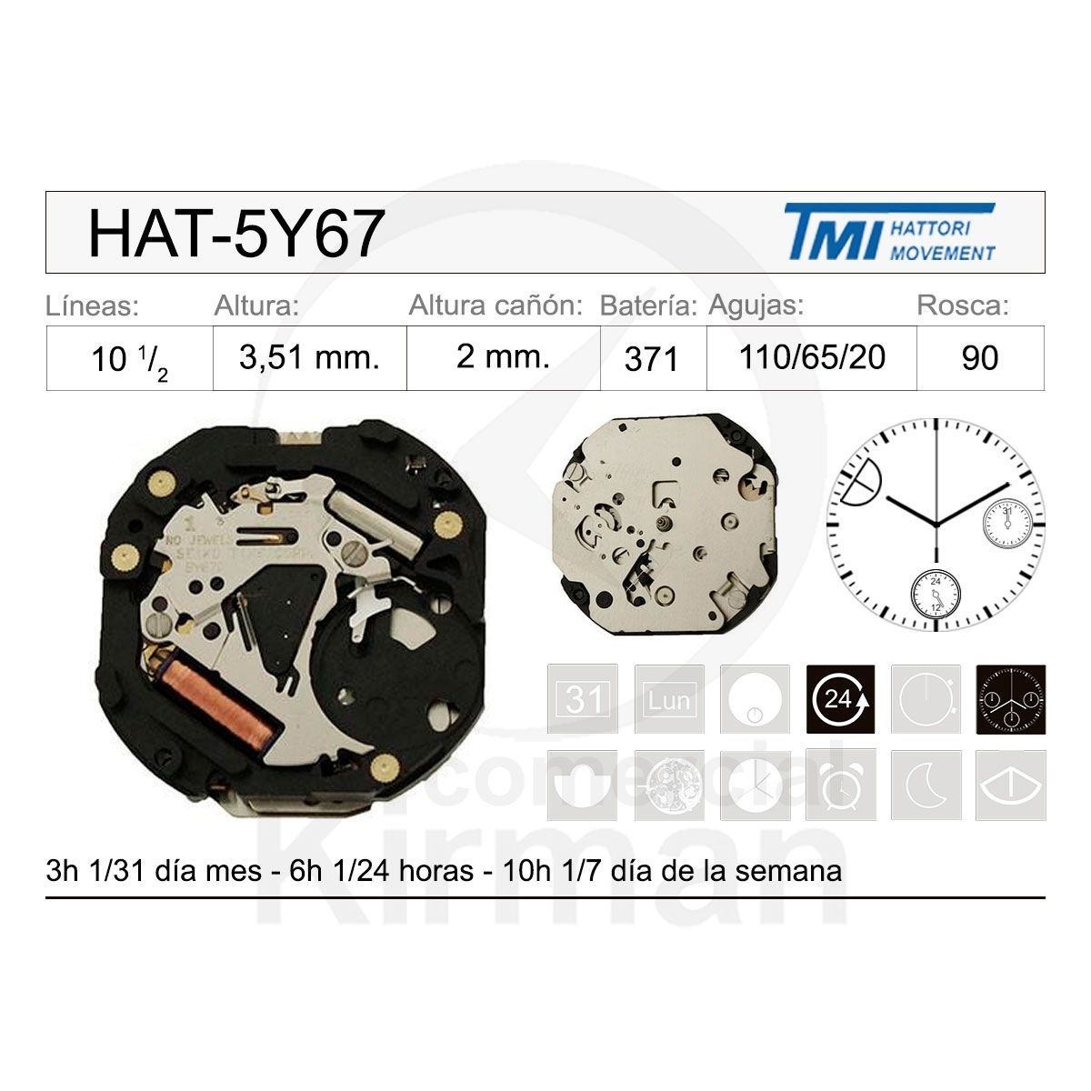 Movimiento Reloj Hattori Cuarzo HAT-5Y67