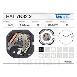 Movimiento Reloj Hattori Cuarzo HAT-7N32.2 Calendario 3H