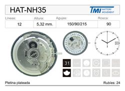 Movimiento Reloj Hattori Cuarzo HAT-NH35 Calendario 3H