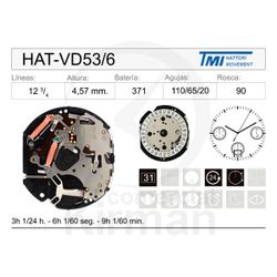 Movimiento Reloj Hattori Cuarzo HAT-VD53/6 Calendario 6H