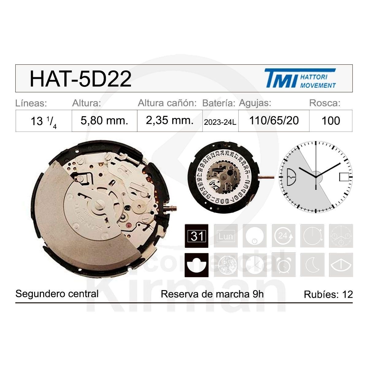 Movimiento Reloj Hattori HAT-5D22 Automático