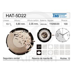Movimiento Reloj Hattori HAT-5D22 Automático
