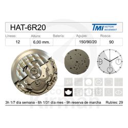 Movimiento Reloj Hattori HAT-6R20 Automático