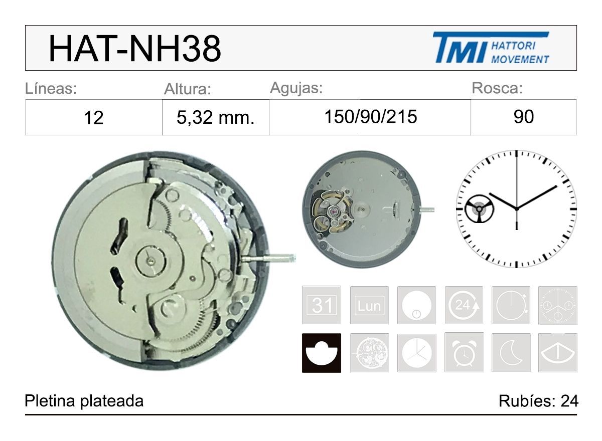 Movimiento Reloj Hattori HAT-NH38 Automático Volante Visto
