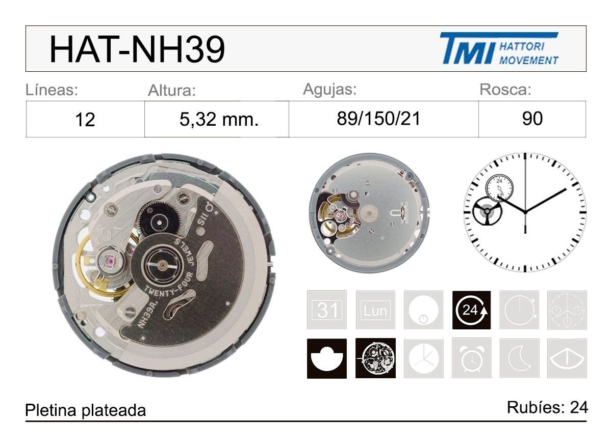 Movimiento Reloj Hattori HAT-NH39 Automático Volante Visto