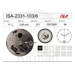 Movimiento Reloj Isa Cuarzo ISA-2331-103/6 Calendario a las 6H