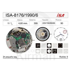 Movimiento Reloj Isa Cuarzo ISA-8176/1990/6 Calendario 6H
