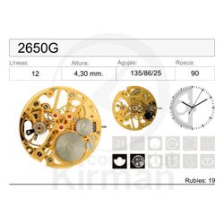 Movimiento Reloj Mecánico Cuerda Manual 2650G Dorado Tipo Skeleton