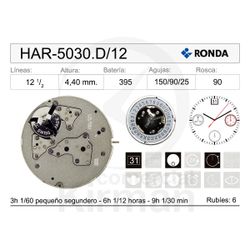 Movimiento Reloj Ronda Cuarzo AR-5030.D/12 Calendario 12H