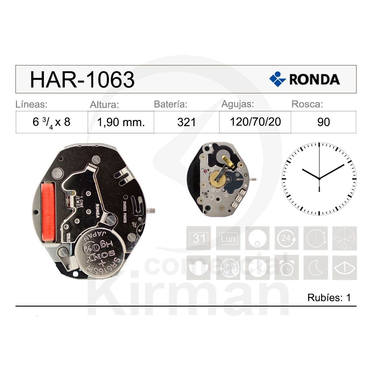 Movimiento Reloj Ronda Cuarzo HAR-1063