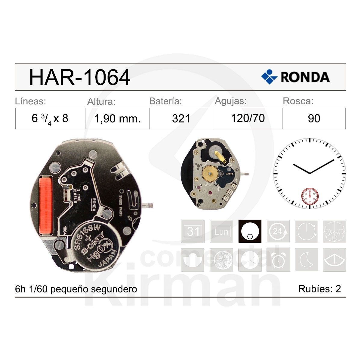 Movimiento Reloj Ronda Cuarzo HAR-1064