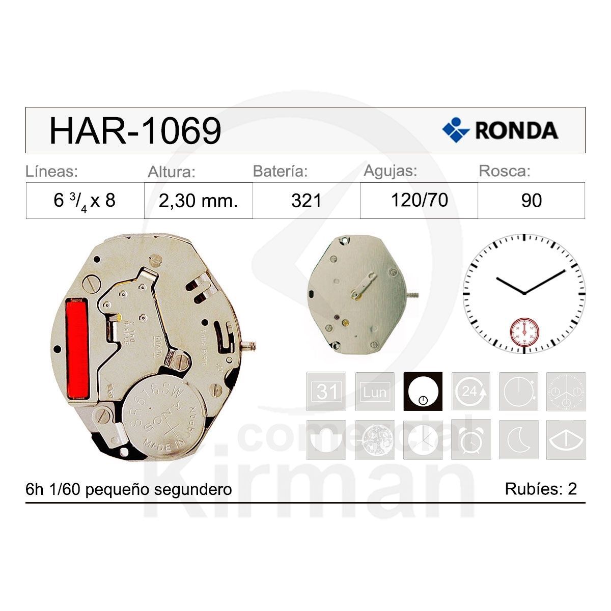 Movimiento Reloj Ronda Cuarzo HAR-1069