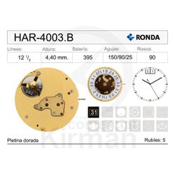 Movimiento Reloj Ronda Cuarzo HAR-4003.B Calendario 12H