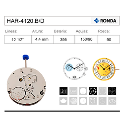 Movimiento Reloj Ronda Cuarzo HAR-4120.B/D Calendario 6H