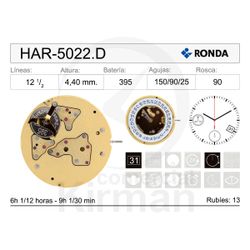 Movimiento Reloj Ronda Cuarzo HAR-5022.D Calendario 4H