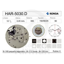 Movimiento Reloj Ronda Cuarzo HAR-5030.D Calendario 4H