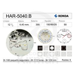 Movimiento Reloj Ronda Cuarzo HAR-5040.B Calendario 12H