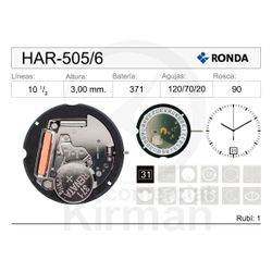 Movimiento Reloj Ronda Cuarzo HAR-505/6 Calendario 6H