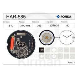 Movimiento Reloj Ronda Cuarzo HAR-585 Calendario 3H