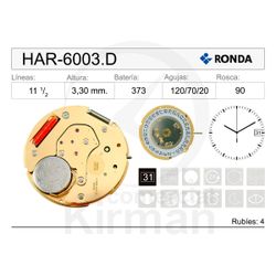 Movimiento Reloj Ronda Cuarzo HAR-6003.D Calendario 3H
