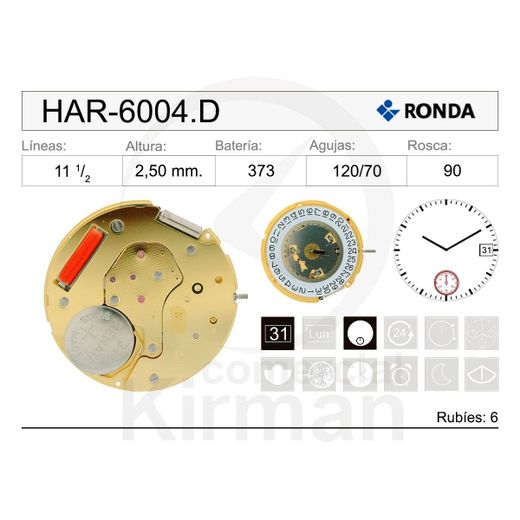 Movimiento Reloj Ronda Cuarzo HAR-6004.D Calendario 3H
