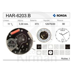 Movimiento Reloj Ronda Cuarzo HAR-6203.B Calendario 12H