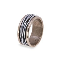 MR006B Anillo hombre PLATADEPALO moderno base de bronce con hilos de plata 925