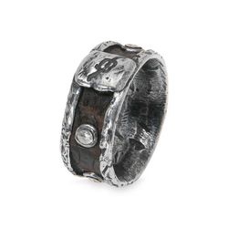 MR025X Anillo Plata de Palo de hombre modelo Hokai de plata y cuero