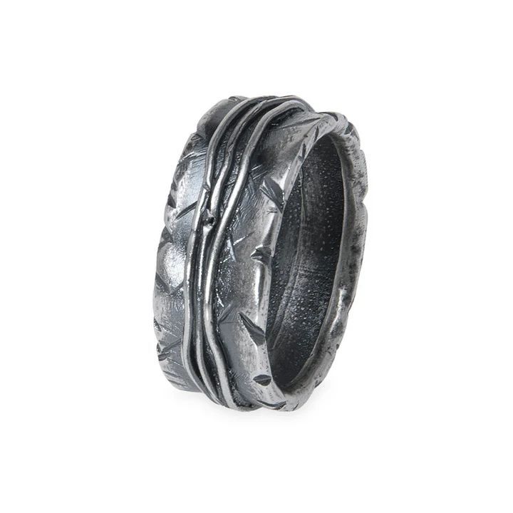 MR028X Anillo PLATA DE PALO para hombre colección Shizen con hilos de plata decorativos