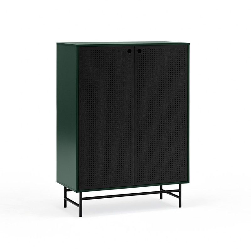 Mueble auxiliar de madera y metal en verde oscuro y negro, 93 x 45 x 130 cm | Punto