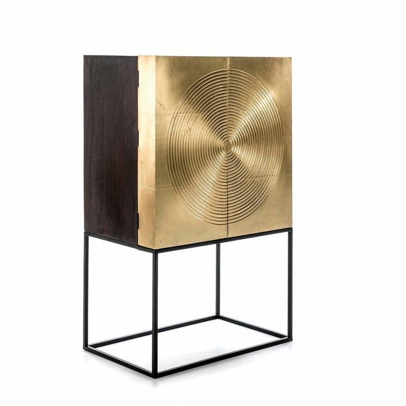 Mueble Bar de Madera y Metal Dorado/Negro, 91x56x152cm