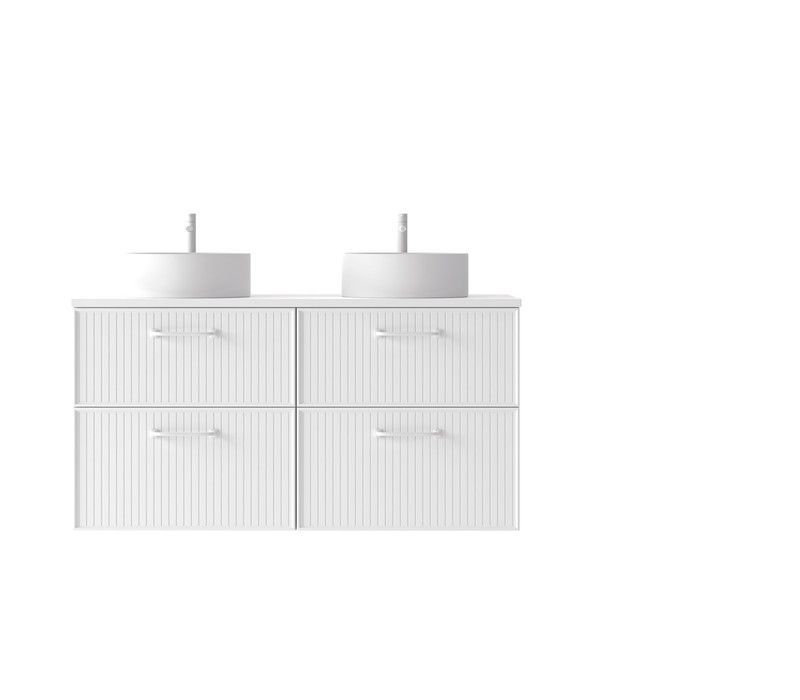 Mueble Blanca color 3 Frentes Rayado Asa line blanca con tapa k-blanca y lavabo sobre encimera blanco brillo Avila dos