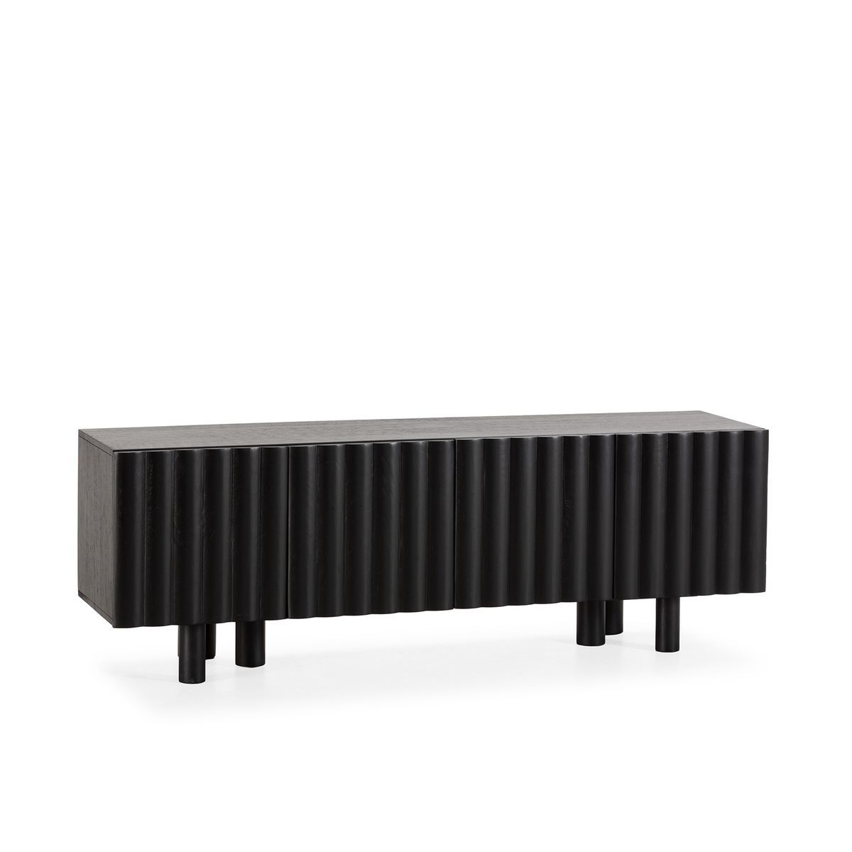 Mueble TV de madera de mango en negro, 160 x 40 x 55 cm | Tamira