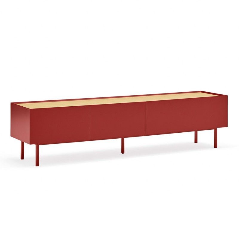 Mueble TV de madera en burdeos y color roble, 180 x 40 x 45 cm | Arista