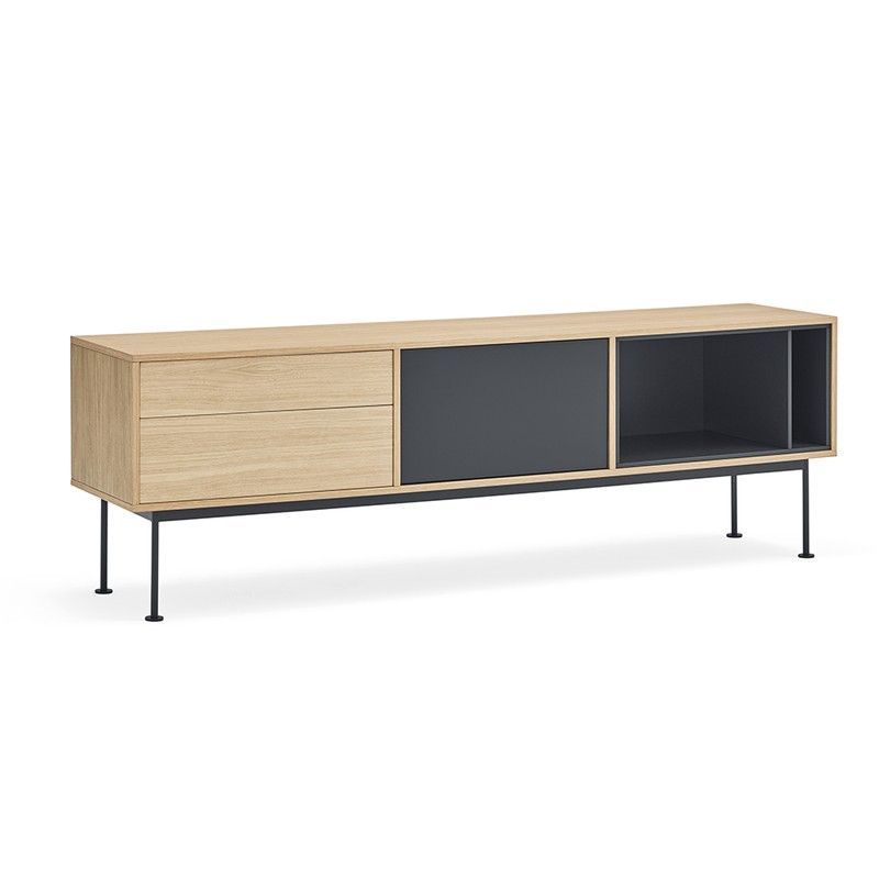 Mueble TV de madera en color roble y gris antracita, 180 x 40 x 58 cm | Yoko